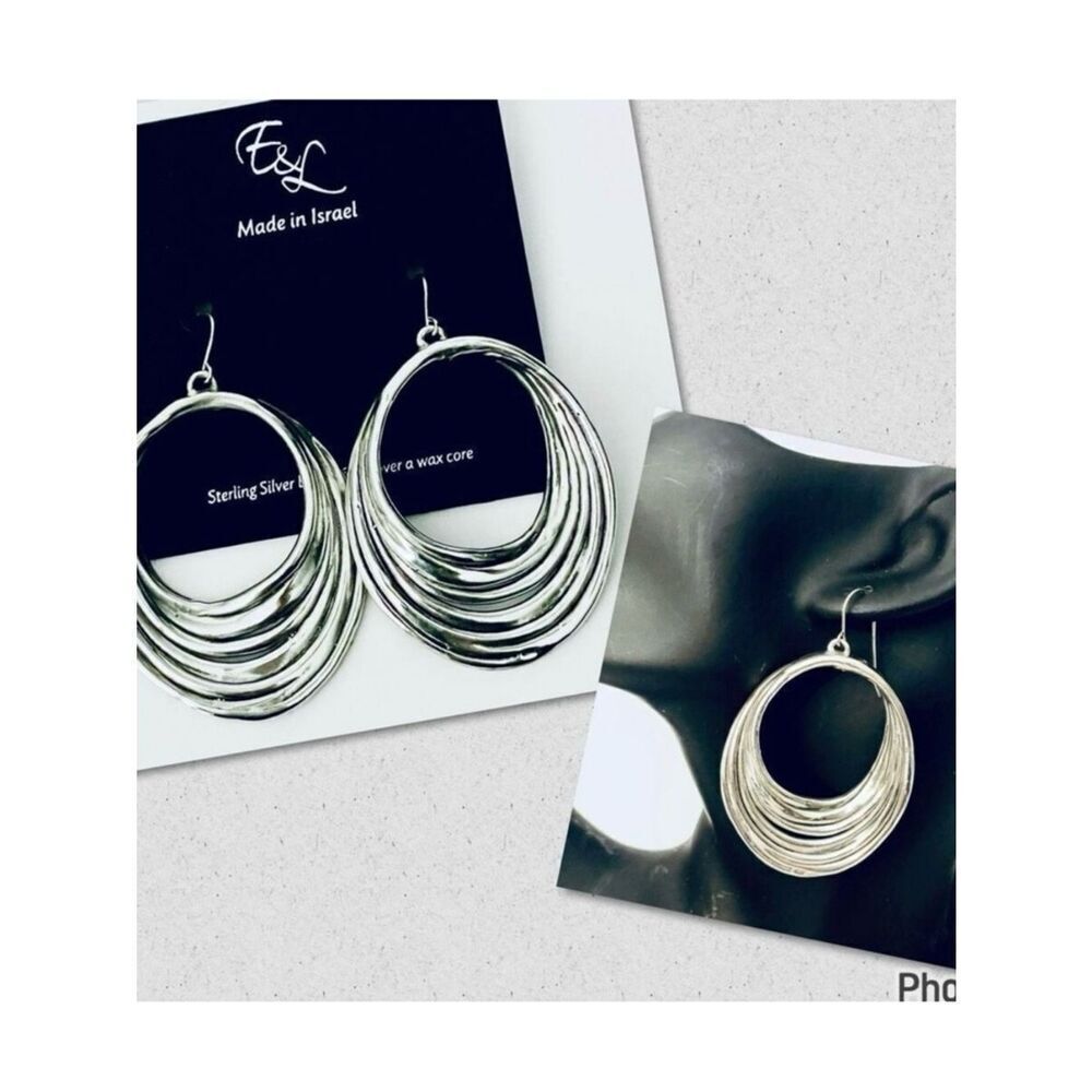 NWT E&L Made in Israel gorgeous sterling silver electroform Dangle Orbit earring
